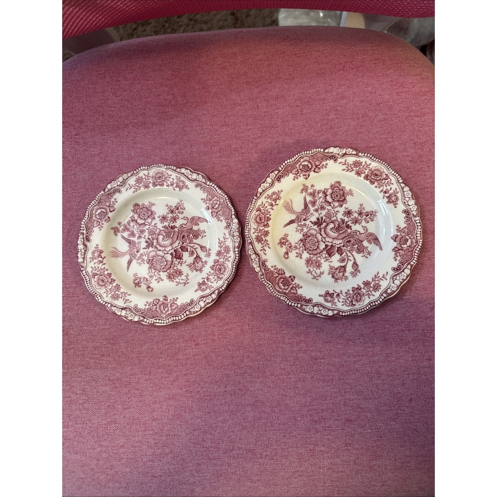 Crown Ducal Bristol Pink Red Transferware Bread Plates 6" England Lot Of 2